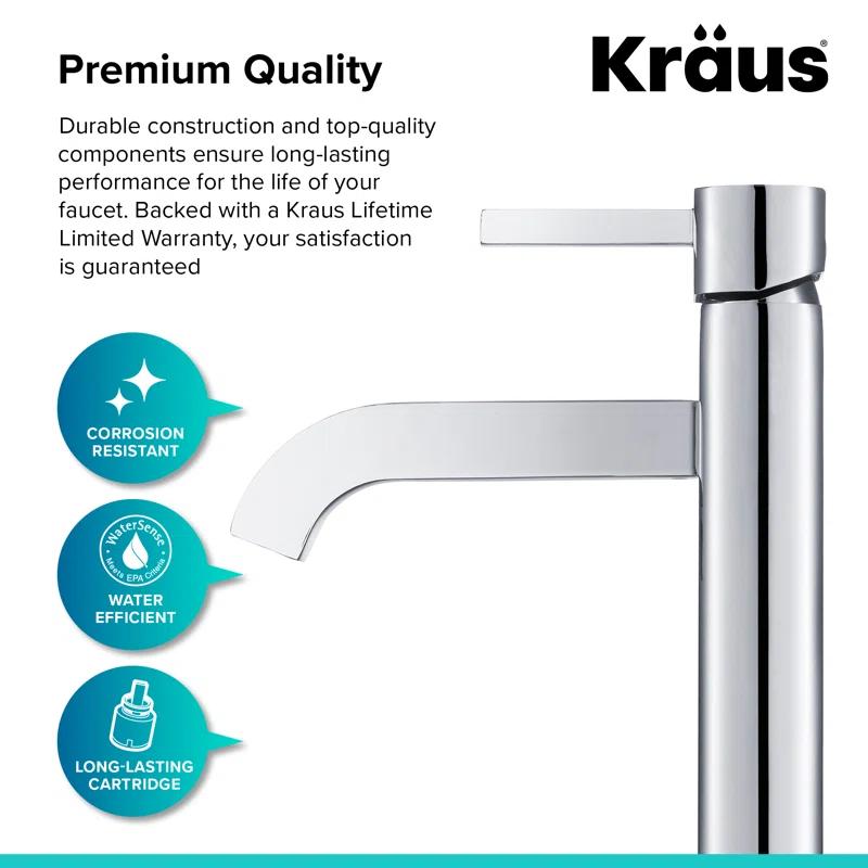 Kraus Ramus Vessel Mixer Single-Handle Bathroom Faucet with Matching Pop-Up Drain
