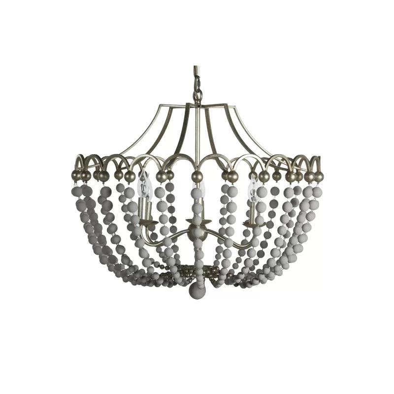 Abalone 28'' Dove White and Champagne Silver Beaded Chandelier