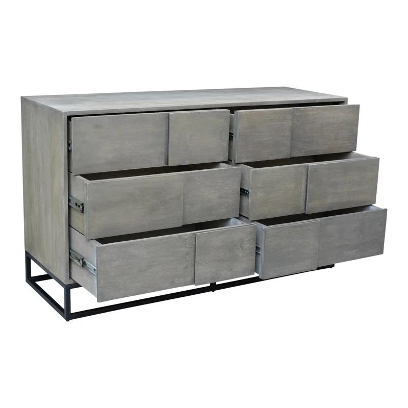 Felix Modern Industrial Gray 6-Drawer Solid Acacia Dresser