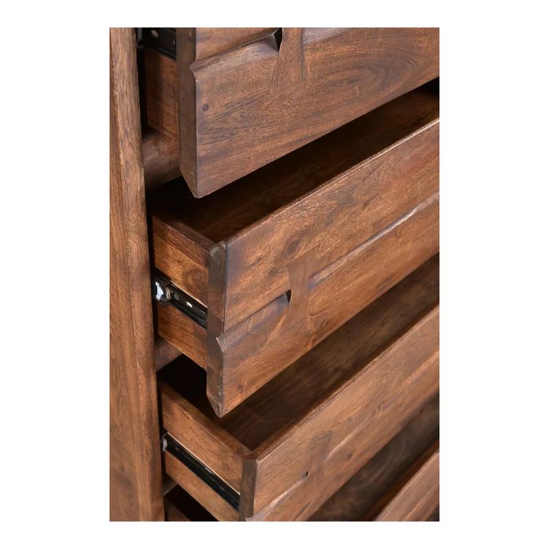 Rustic Live-Edge Acacia 5-Drawer Chest in Warm Brown
