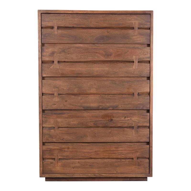 Rustic Live-Edge Acacia 5-Drawer Chest in Warm Brown