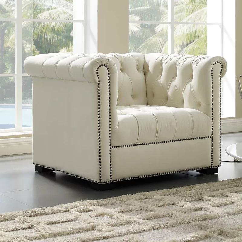 Elegant Black Velvet Chesterfield Armchair with Nailhead Trim