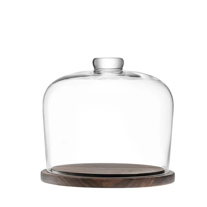 Modern Clear Glass Dome with Oiled Walnut Base