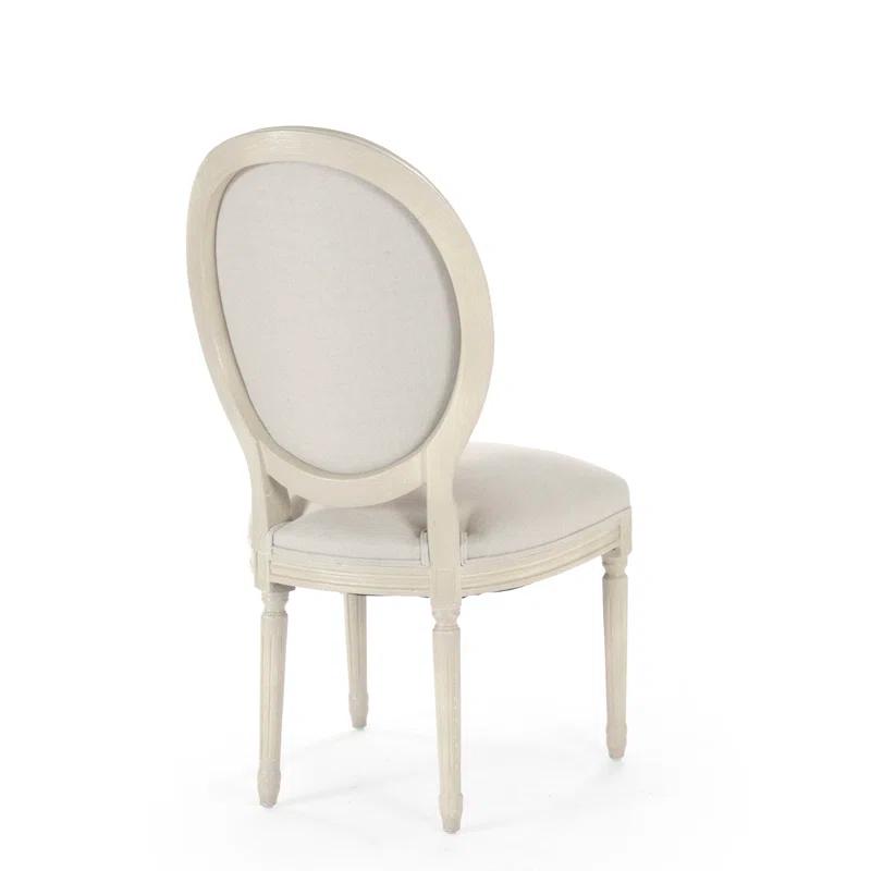 Grey Oak Frame Natural Linen Upholstered Side Chair