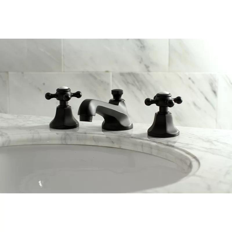 Metropolitan Matte Black 8-Inch Widespread Bathroom Faucet with Brass Pop-Up