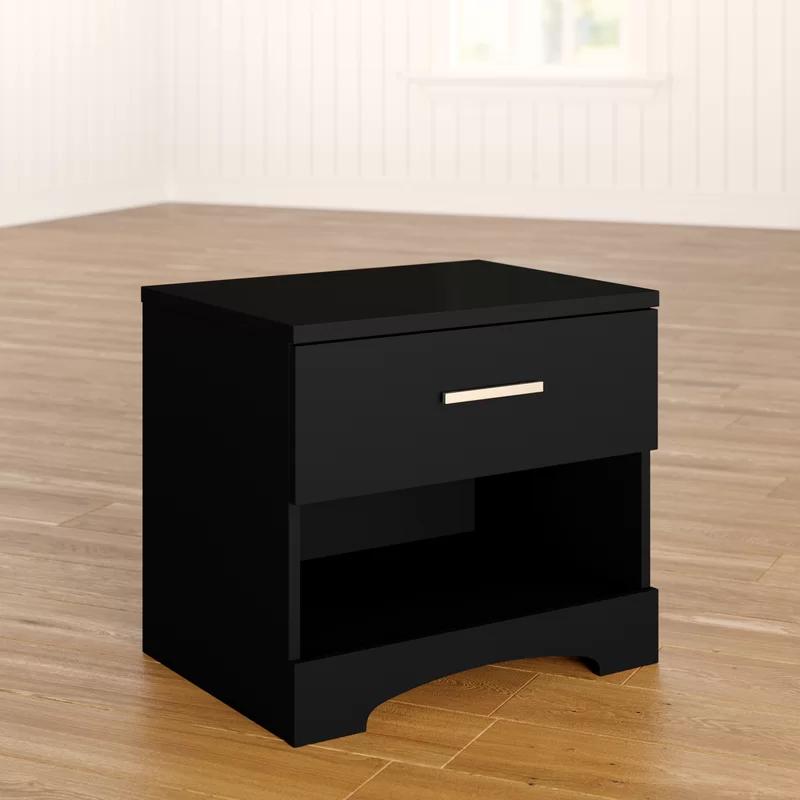 Gramercy Pure Black Modern 1-Drawer Nightstand with Open Shelf