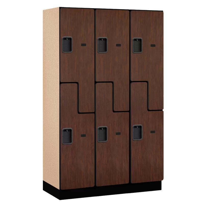Extra Wide Mahogany Wood Gym Locker with Shelves - 76"H x 45"W