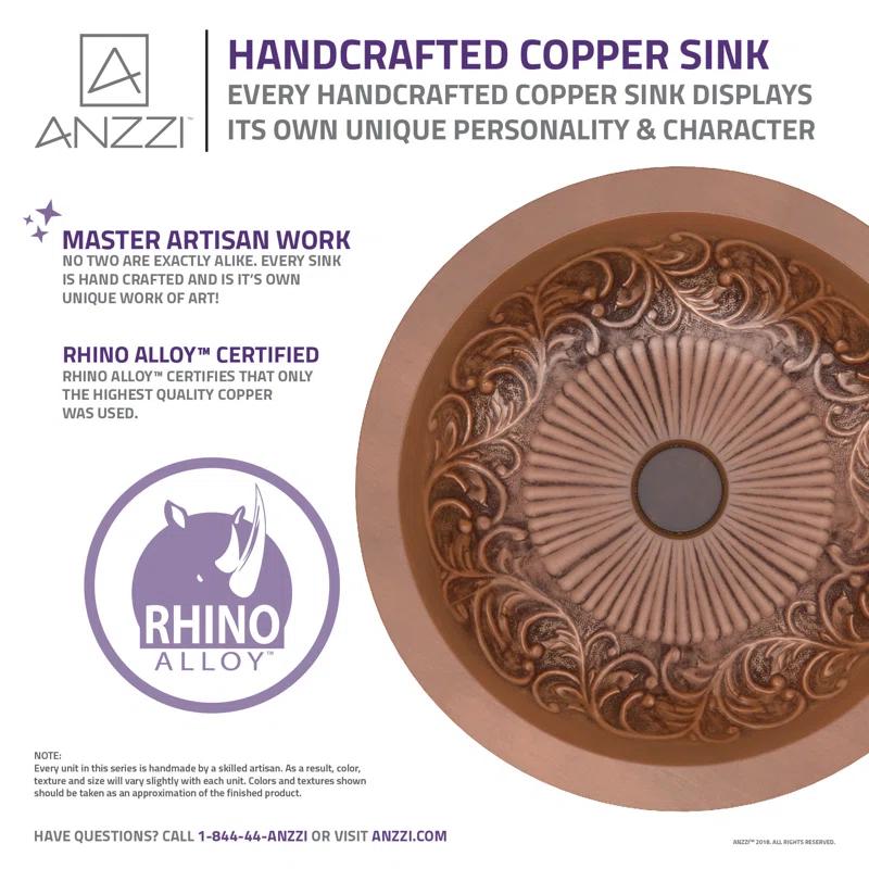 ANZZI Admiral 17'' Polished Antique Copper Copper Circular Bathroom Sink
