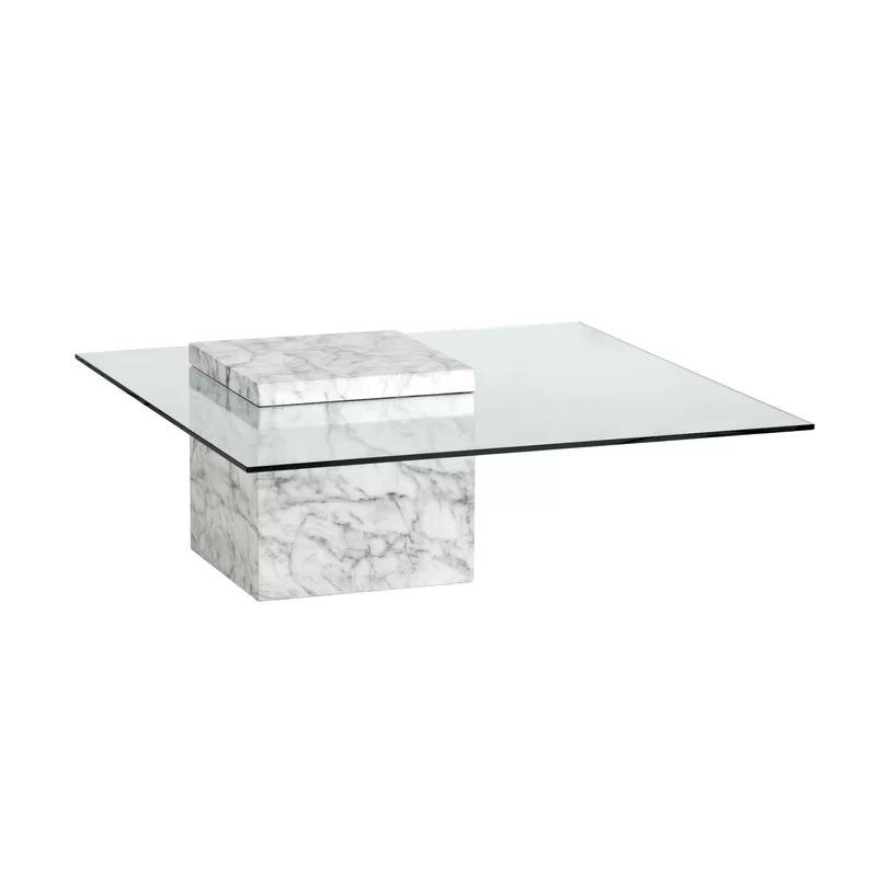 Ultra Modern Square Marble & Glass Outdoor Coffee Table