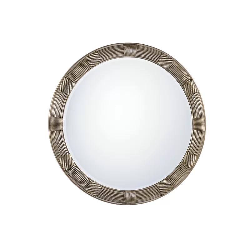 Transitional Beverly Round Wood & Silver Leaf Dresser Mirror 42.5"