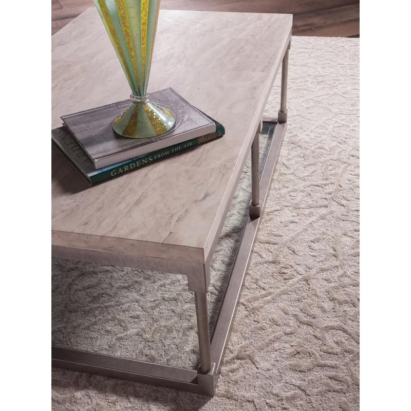Elegance Beige & Silver Leaf Rectangular Cocktail Table with Tempered Glass Shelf