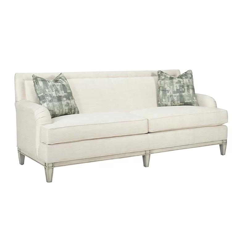 Kensington Rolled Arm Sofa in White Rayon with Mahogany Legs