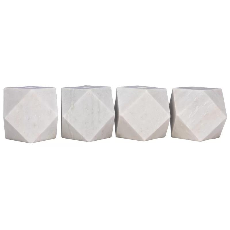 Noir Polyhedron Winter Marble 4-Candle Tabletop Holder Set