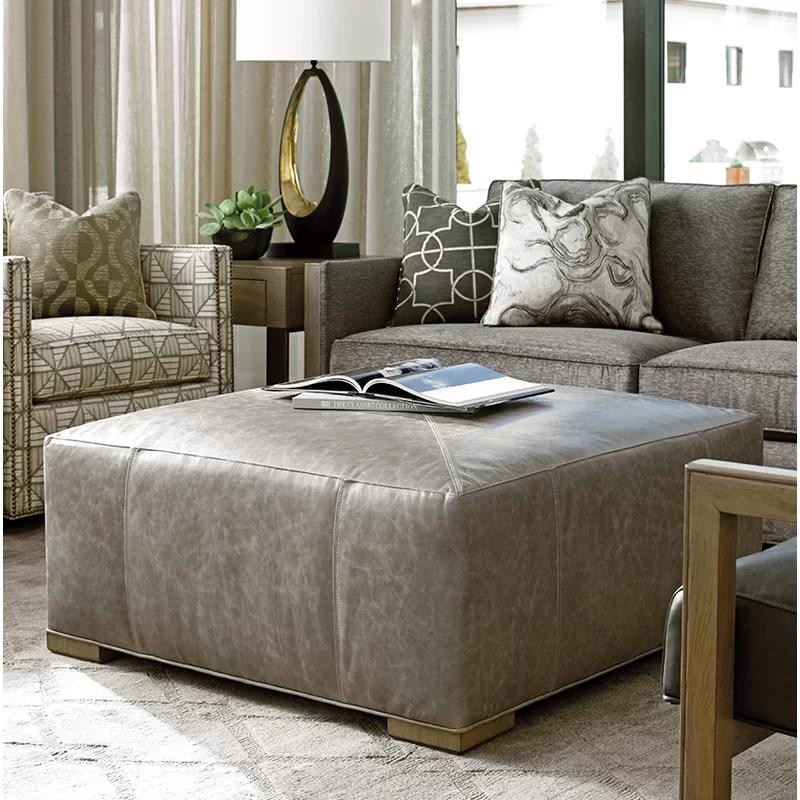 Shadow Play Melina 17" Grey Leather Square Ottoman