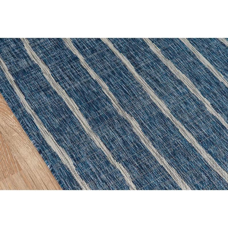 Sicily Striped Blue and Charcoal Easy-Care Outdoor Rug
