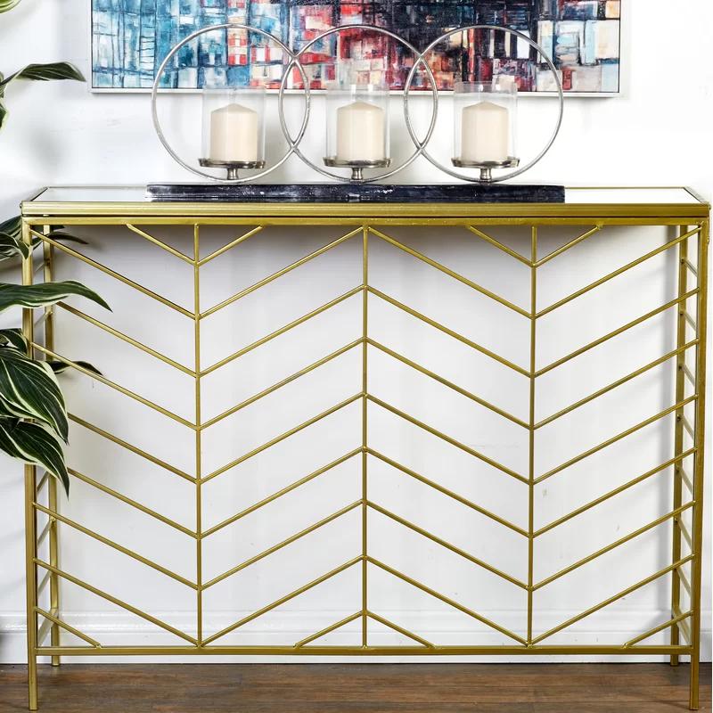 Elegant Gold Metal and Mirrored Glass Console Table Set, 42" and 39"W