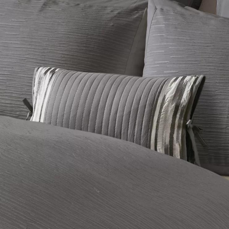 Hanae Embroidered Gray Cotton Oblong Decorative Pillow