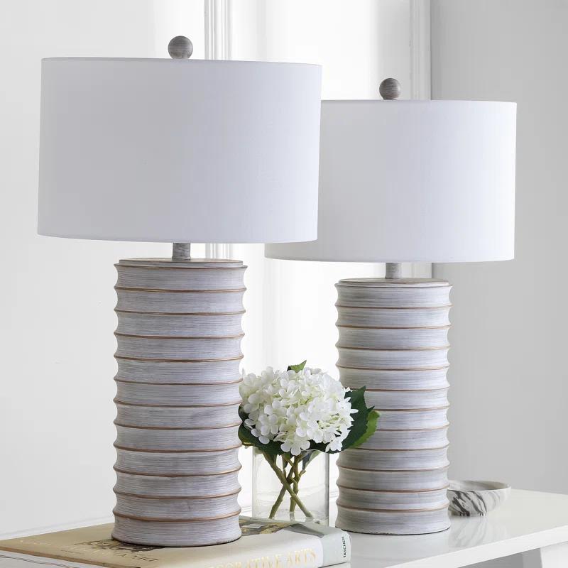 Classical Elegance White Wash Resin Table Lamp Set