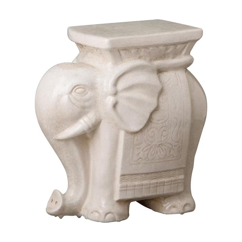 Emissary 18" White Crackle Ceramic Elephant Garden Stool