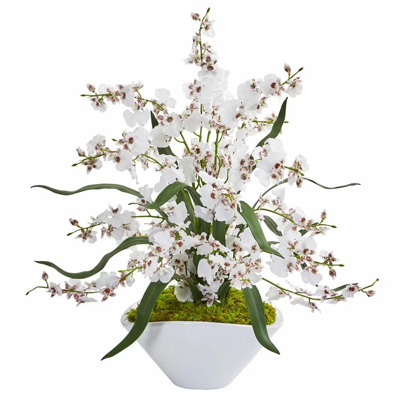 Orchid Elegance Outdoor Tabletop 26" Summer Arrangement in White Vase