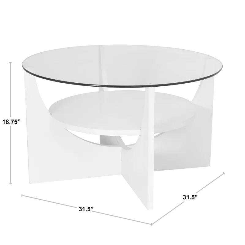 Modern U-Shaped White Coffee Table with Circular Glass Top