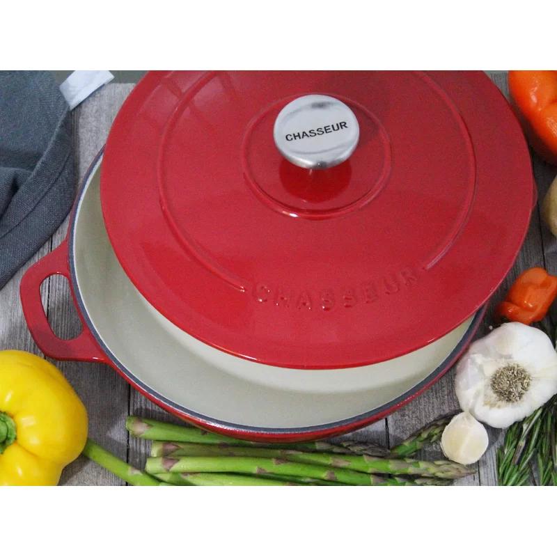 Red Enameled Cast Iron Round Dutch Oven with Stainless Steel Knob