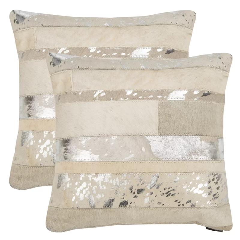 Silver Striped Cowhide and Suede 22'' Square Pillow Set