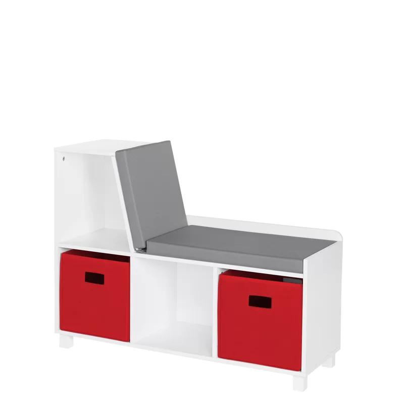 Kids' Book Nook Red Storage Bench with Cubby and Bins