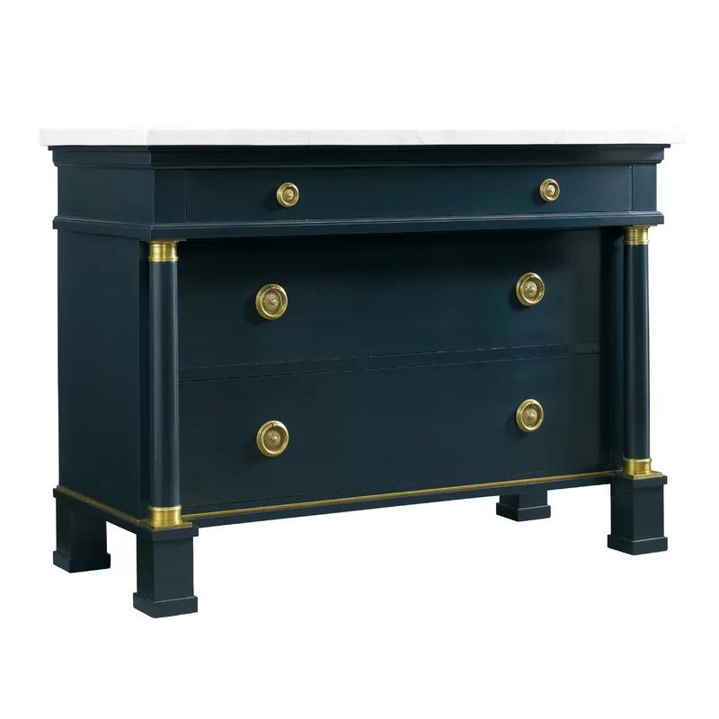 Hartman Cobalt Blue and White Marble 3-Drawer Dresser with Solid Brass Hardware
