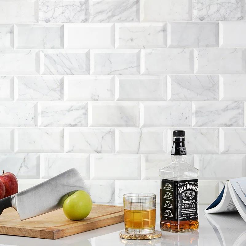 Calacatta 3" x 6" Marble Marble Look Subway Wall & Floor Tile