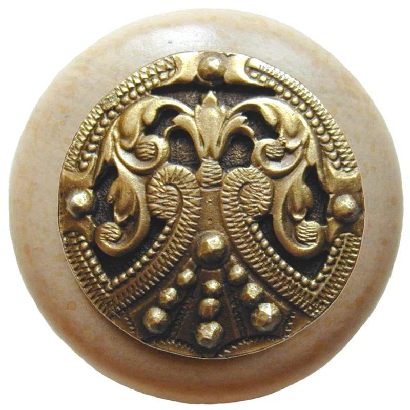 Antique Brass and Natural Wood Round Cabinet Knob