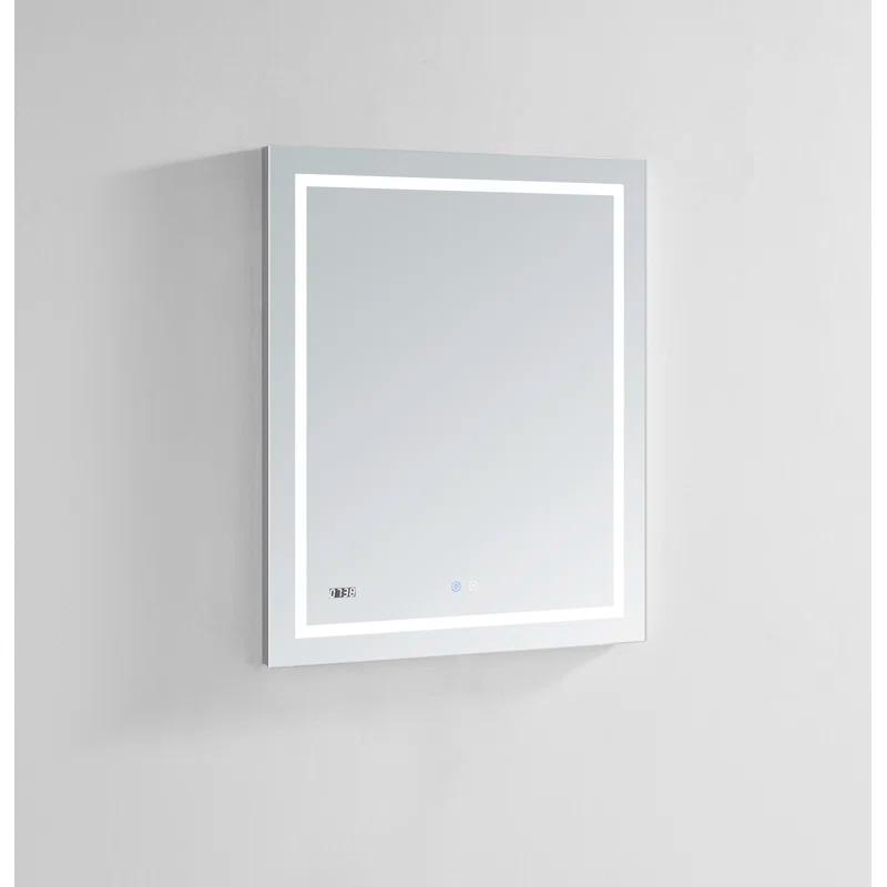 AQUADOM AQUADOM Daytona LED Wall-Mount Mirror for Bathroom with 3 Color Lighting, Touch Control, Dimmer and Defogger, Digital Clock