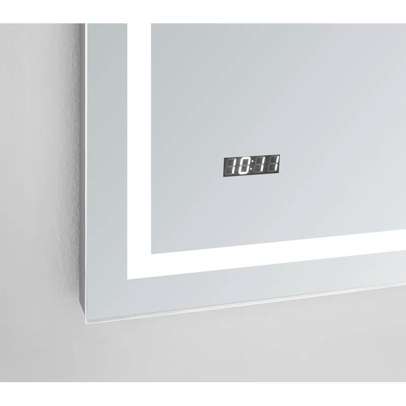 AQUADOM AQUADOM Daytona LED Wall-Mount Mirror for Bathroom with 3 Color Lighting, Touch Control, Dimmer and Defogger, Digital Clock