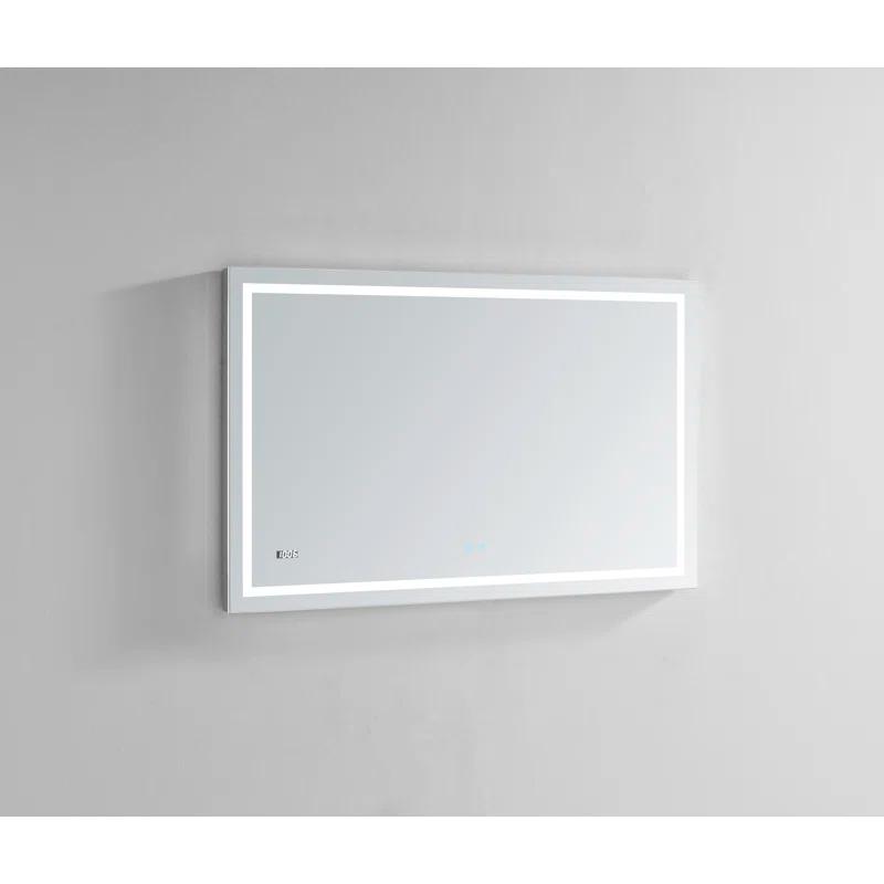 AQUADOM Daytona LED Wall-Mount Mirror for Bathroom with 3 Color Lighting, Touch Control, Dimmer and Defogger, Digital Clock