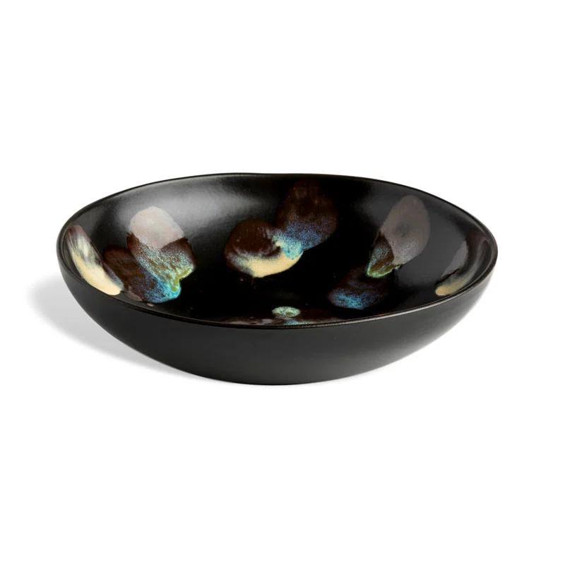 Dappled Black Ceramic 20 oz Pasta Bowl