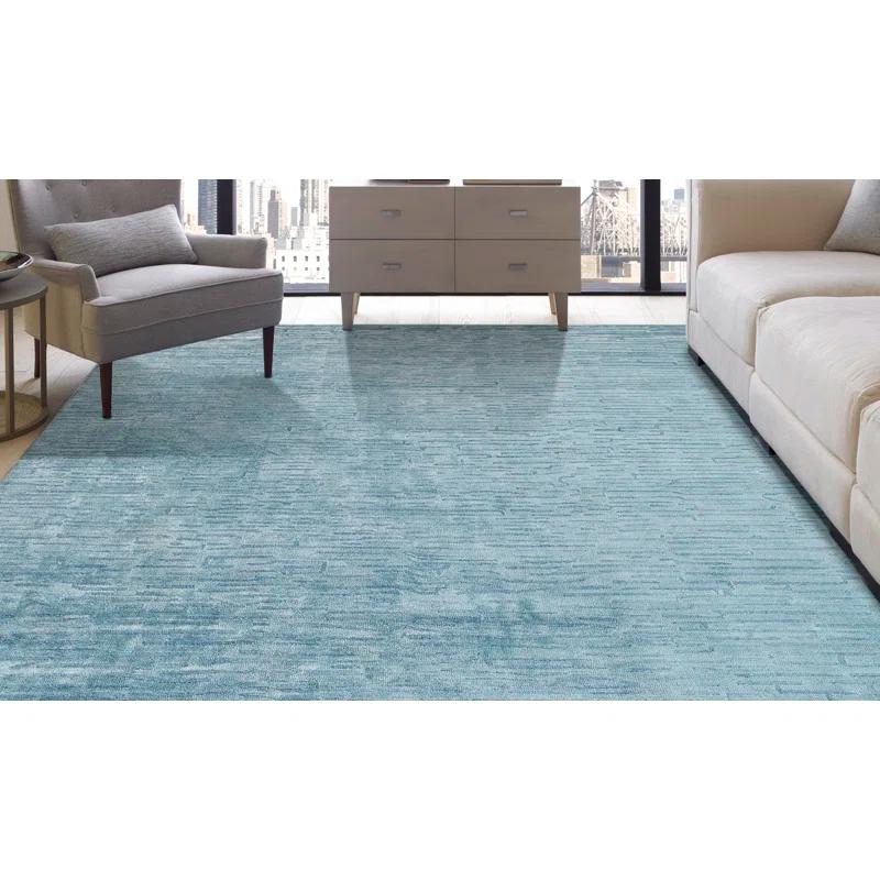 Aegean Blue Geometric Wool and Viscose Area Rug