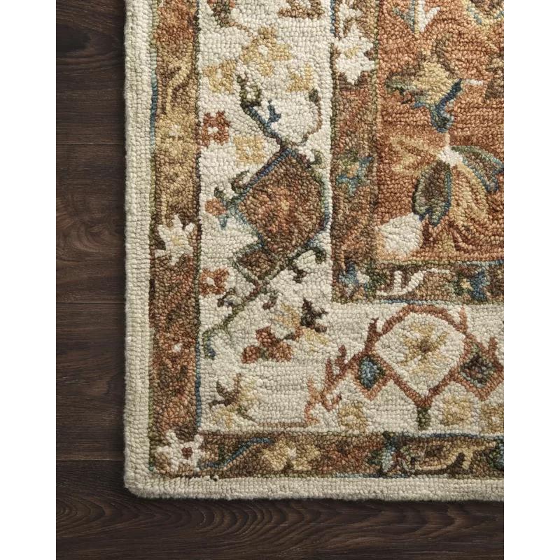 Handmade Ivory & Rust Rectangular Wool Area Rug, 5' x 7'