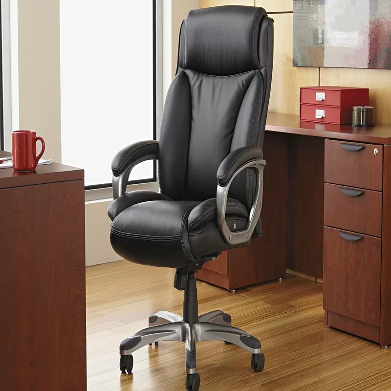 Alera High-Back Swivel Executive Chair with Adjustable Arms in Brown Leather
