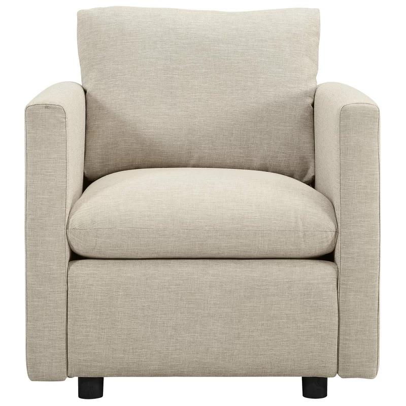 Beige Modern Lounge Accent Chair with Black Wood Legs