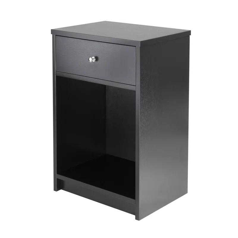 Squamish Transitional Black Wood Nightstand with Storage