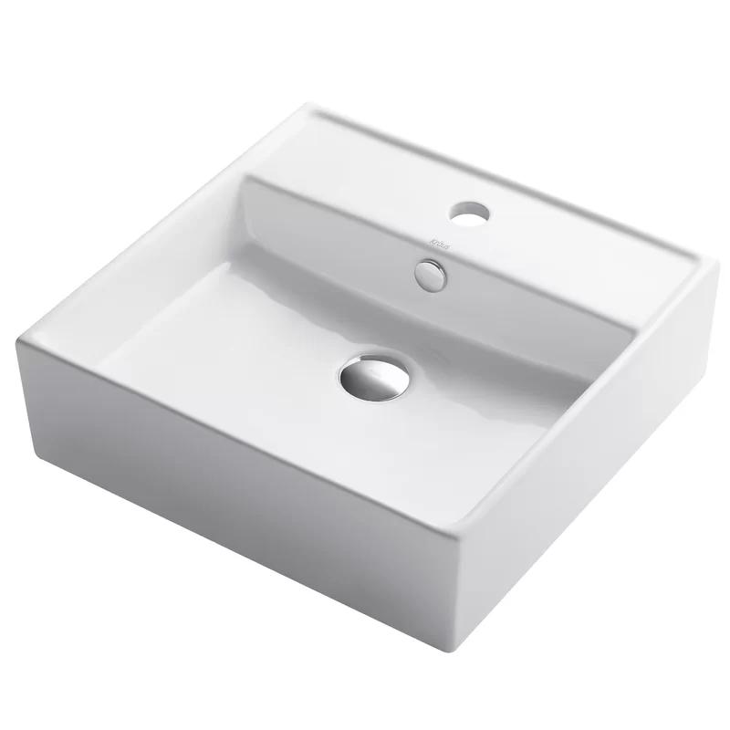 Modern Square White Ceramic Vessel Bathroom Sink, 18.5"