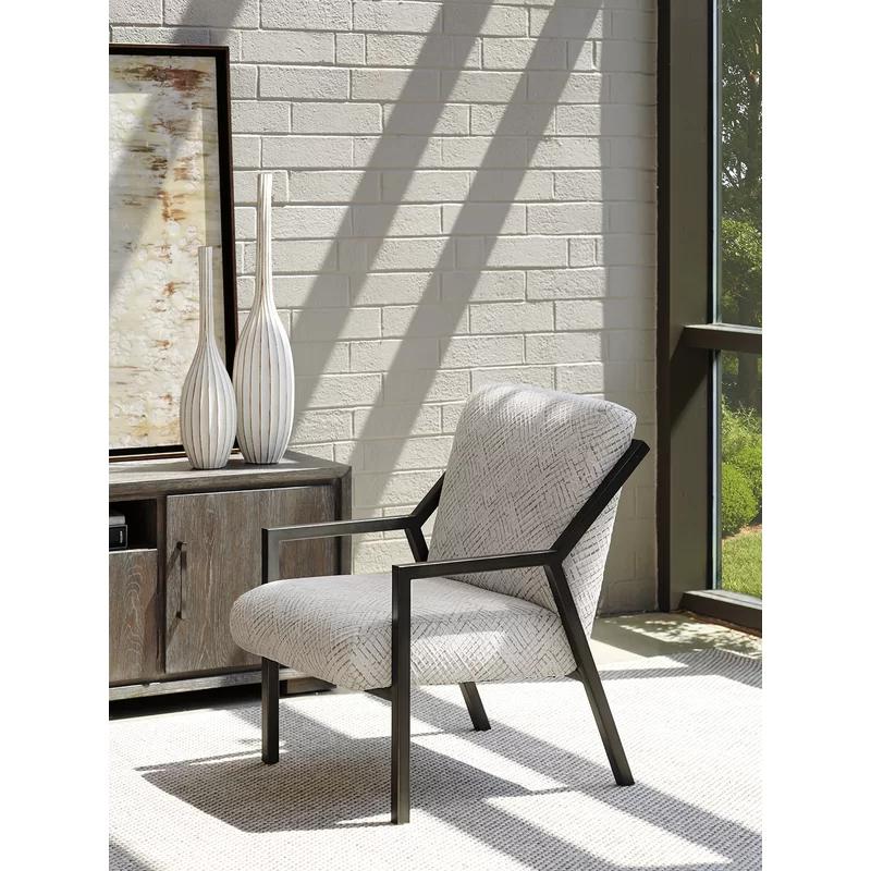 Transitional Gray Leather Accent Chair with Metal Details
