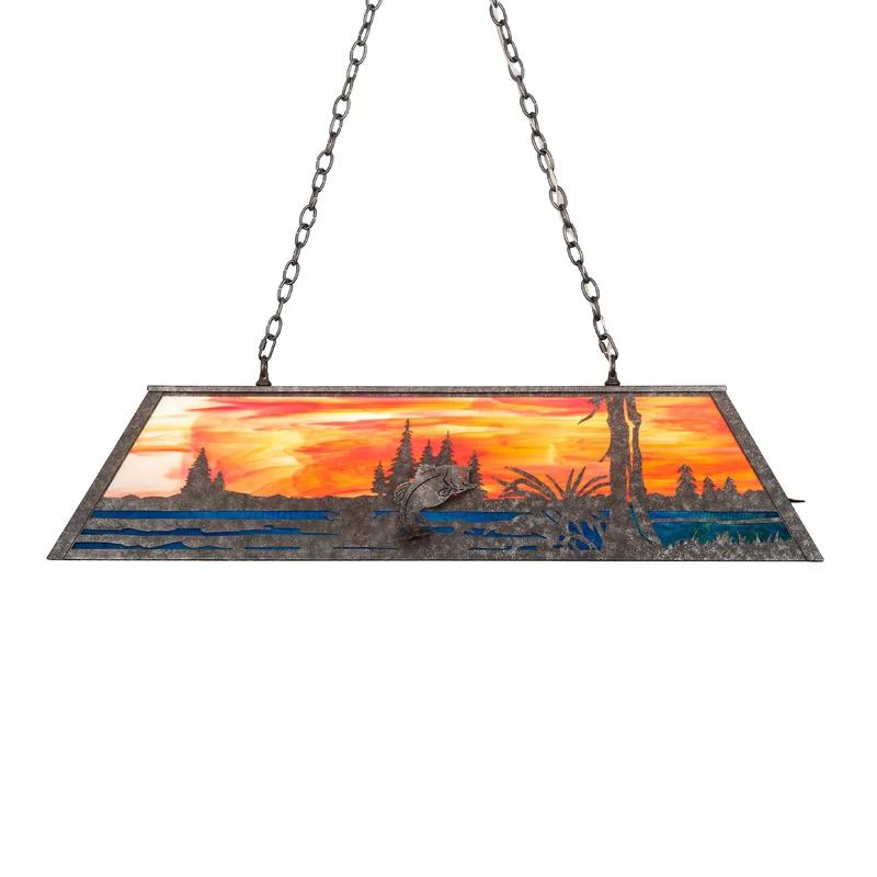 Sunset Scene Glass Linear Pendant Light