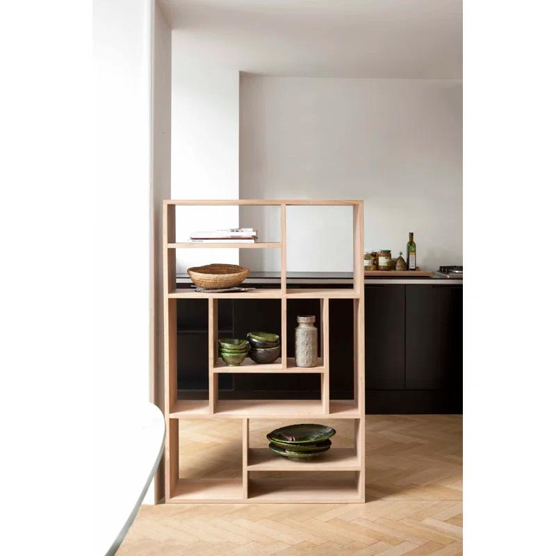 Natural Oak Geometric Bookcase with Multiple Shelves