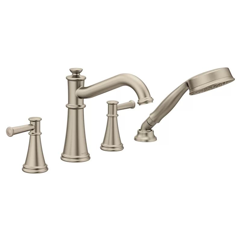 Elegant Polished Nickel Widespread Deck-Mounted Tub Faucet with Handshower