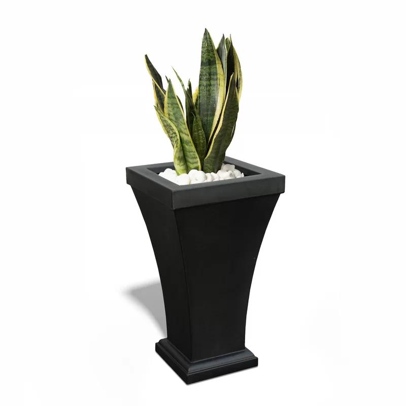 Bordeaux Tall Black Resin Self-Watering Planter for Outdoor Use