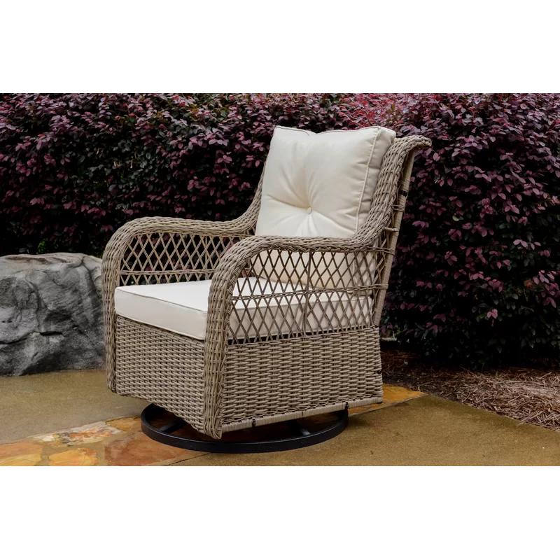 Sandstone Wicker Swivel Glider Armchair with Beige Cushions