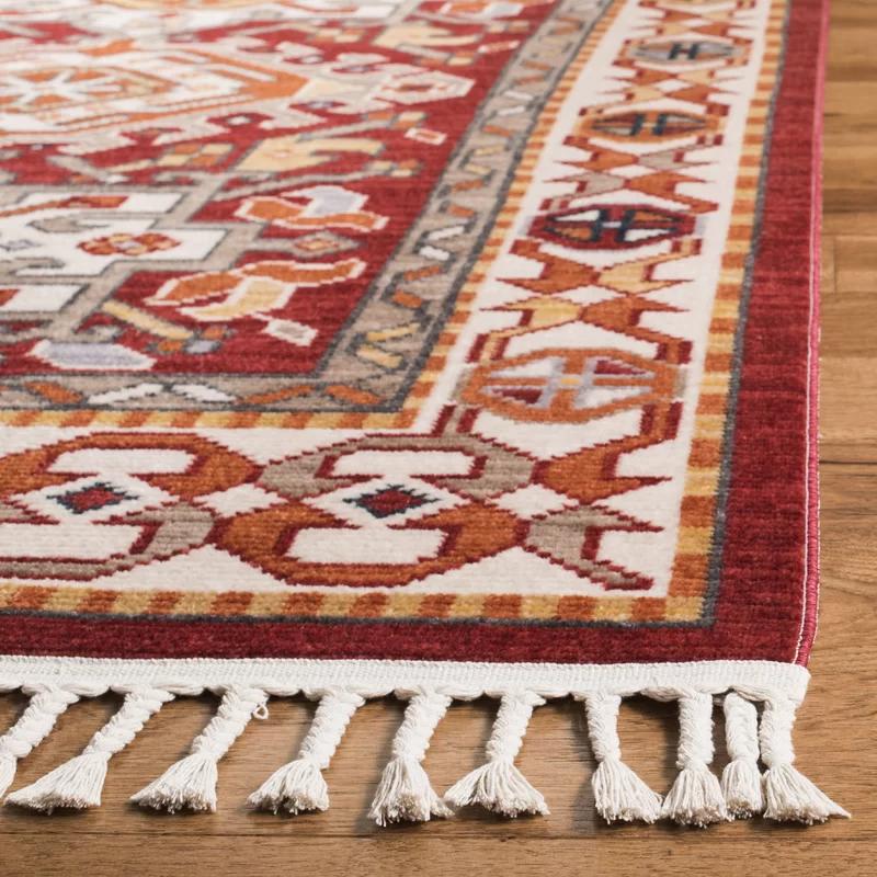 Bohemian Braided Tassel 8' x 10' Red Medallion Area Rug