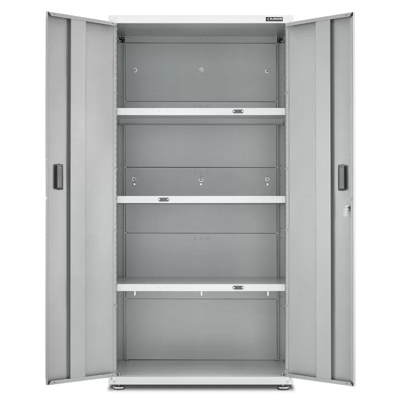 Freestanding Lockable Tread Cabinet with Adjustable Shelving in Hammered White