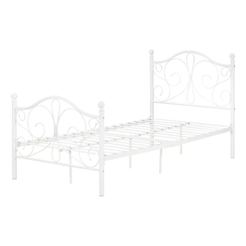 Elegant Twin White Metal Platform Bed with Headboard